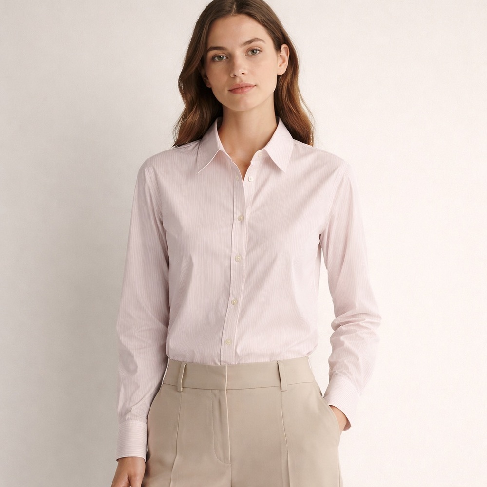 United Colors of Benetton Pink White Pinstripe Button Down Shirt XS 100% Cotton